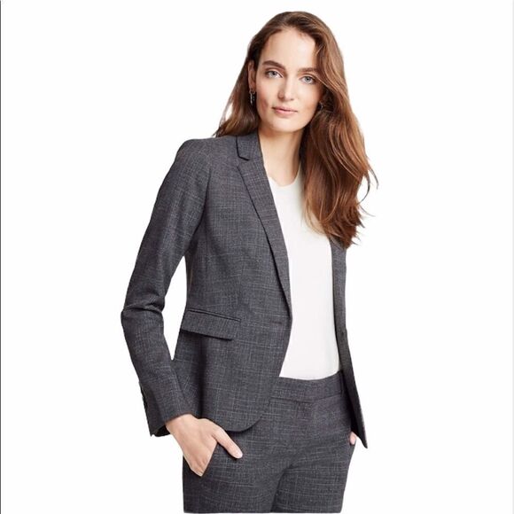 𝅺nwot Ann Taylor crosshatch one button blazer gray plaid sz 6 - Picture 1 of 6